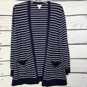 J.Crew Navy White Striped Open Front Cardigan M